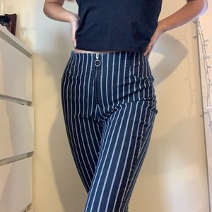 Black Striped Pants with slit ankle